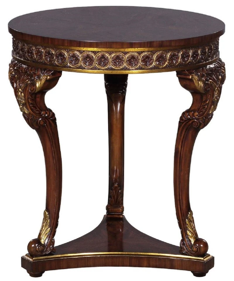 Casa Padrino Luxus Barock Beistelltisch Braun / Gold - Runder Massivholz Tisch im Barockstil - Prunkvolle Barock Wohnzimmer Möbel
