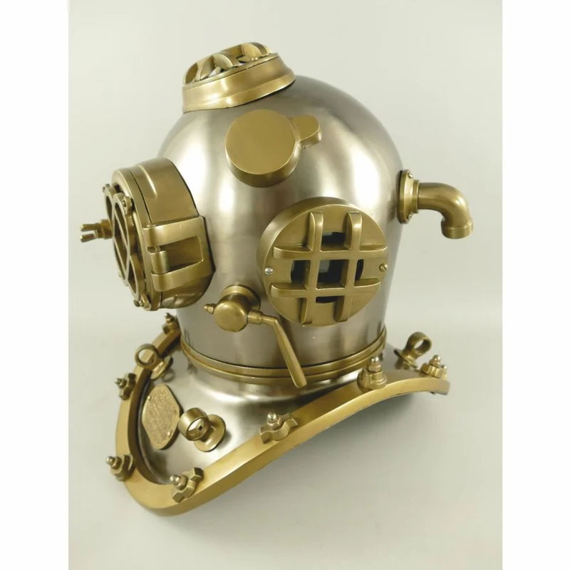 Casa Padrino Antik Stil Deko Taucherhelm Silber / Messing brüniert H. 47 cm