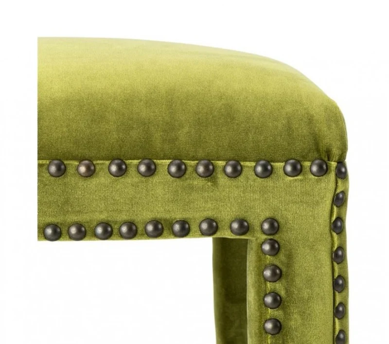 Casa Padrino Luxus Hocker Samt Optik Grün Antik-Bronze Nägel 47 x 47 x H. 52,5 cm - Barock Möbel
