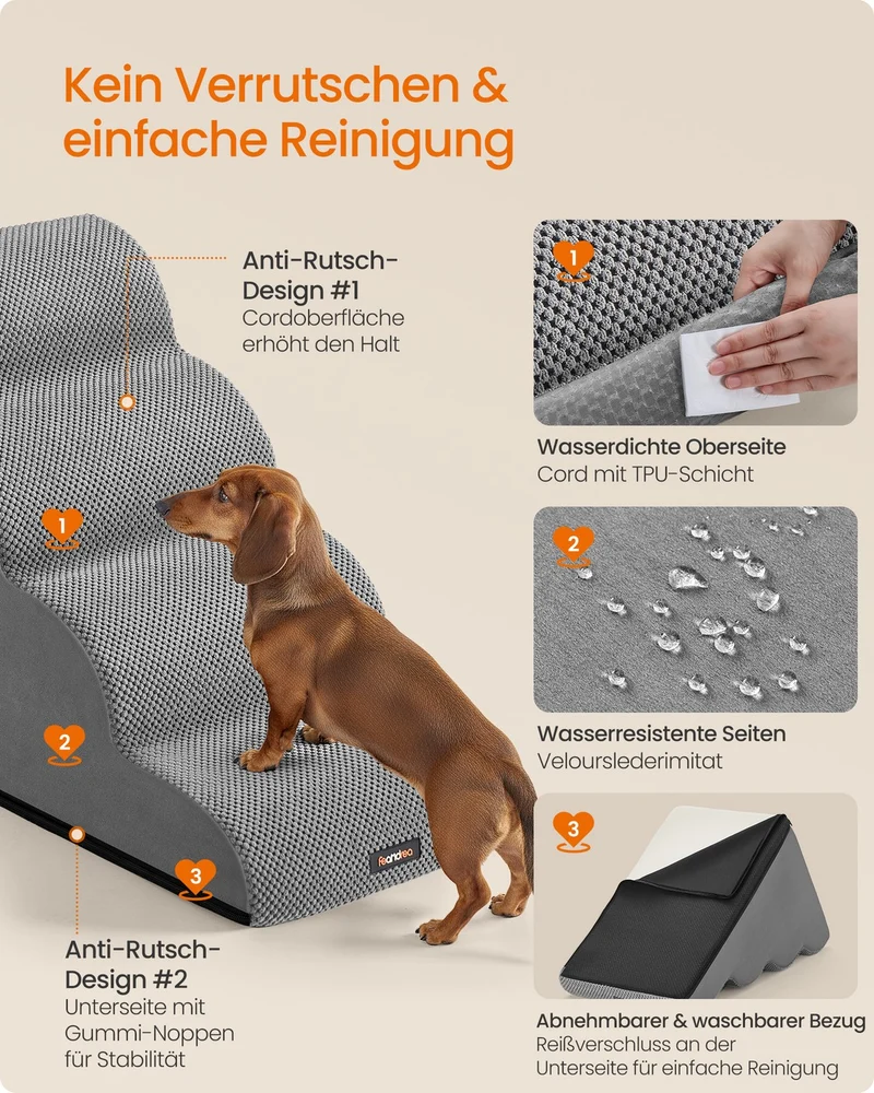 Hundetreppe - 4 Stufen - Rutschfester Bezug - Für Bett Und Sofa