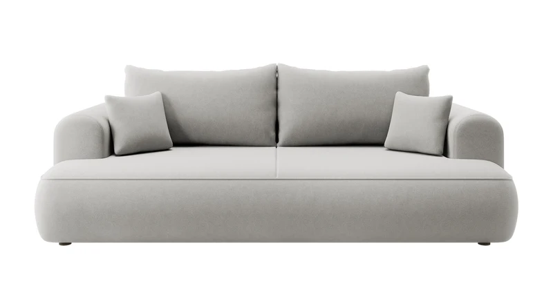 Dreisitziges ausklappbares Sofa Ovo mit Stauraum, grauer Samt aus leicht zu reinigendem Stoff