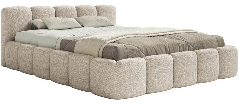 Polsterbett 160x200 cm Cloudy Low hellbeige Bouclé mit Holzlattenrost