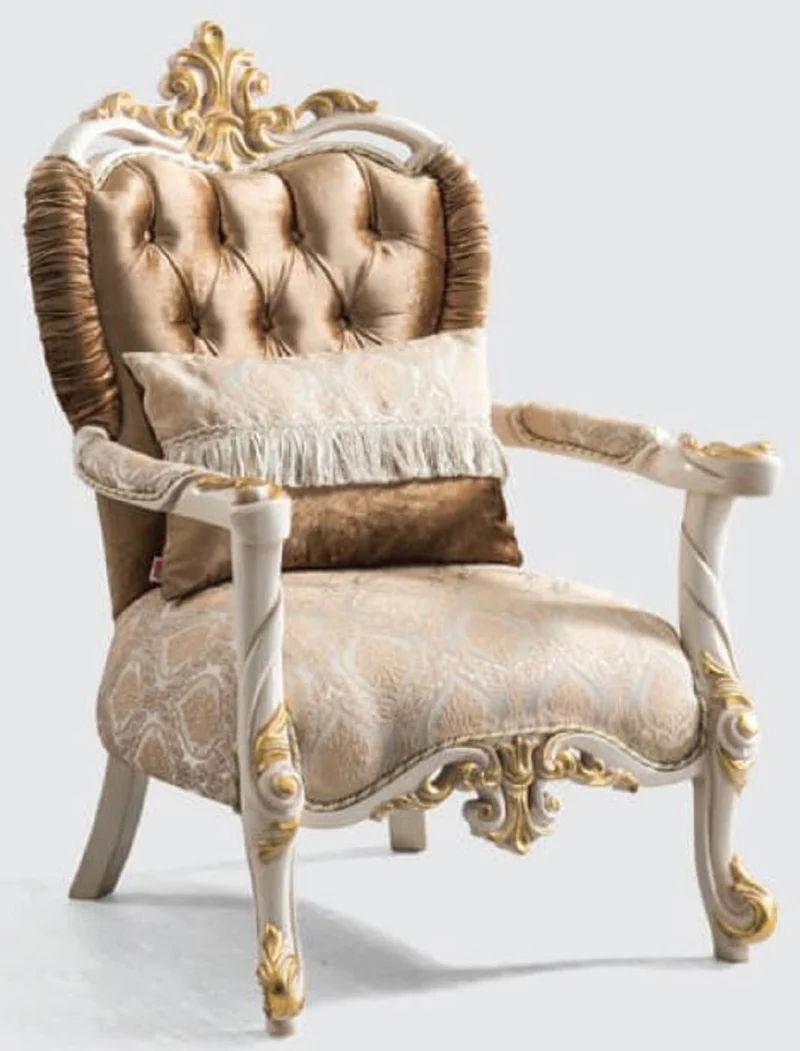 Casa Padrino Luxus Barock Wohnzimmer Set Braun / Silber / Weiß / Gold - 2 Sofas & 2 Sessel & 1 Couchtisch - Handgefertigte Wohnzimmer Möbel im Barockstil - Edel & Prunkvoll