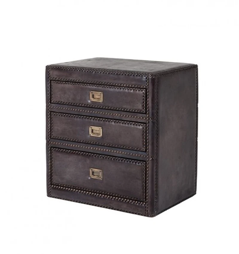 Casa Padrino Luxus Art Deco Designer Beistelltisch aus Lindenholz - Antik Messing / Anthrazit Leder - 64 x 46 x H. 69 cm