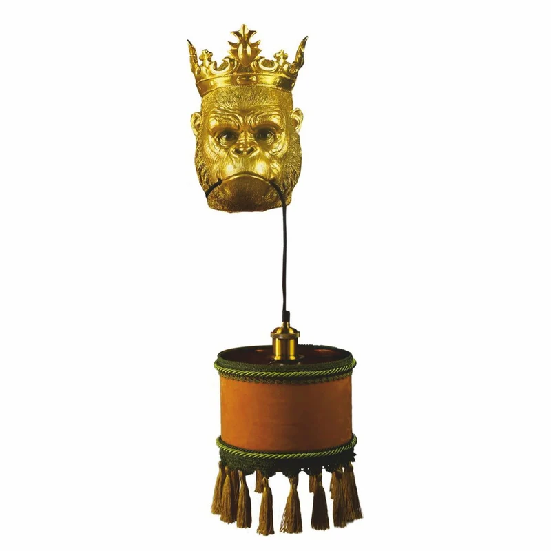 Casa Padrino Luxus Wandleuchte Affenkopf mit Krone Gold / Braun / Grün H. 54 cm