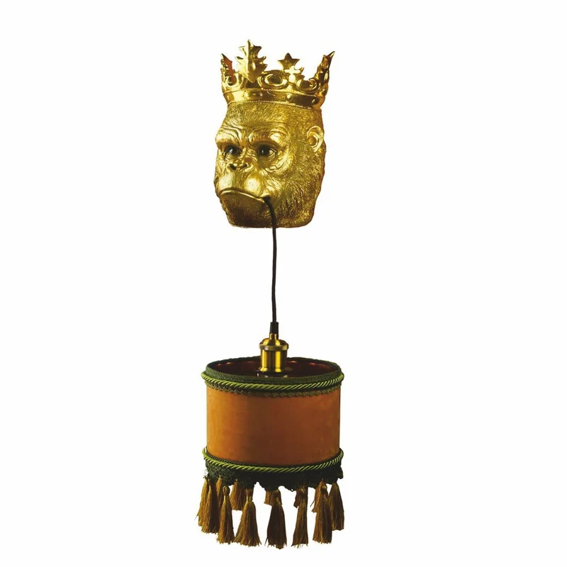 Casa Padrino Luxus Wandleuchte Affenkopf mit Krone Gold / Braun / Grün H. 54 cm