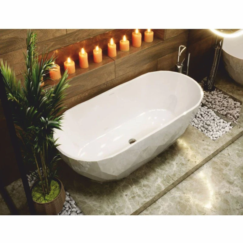 Casa Padrino Freistehende Luxus Badewanne Hochglanz Weiß 165 cm - Badezimmer Möbel