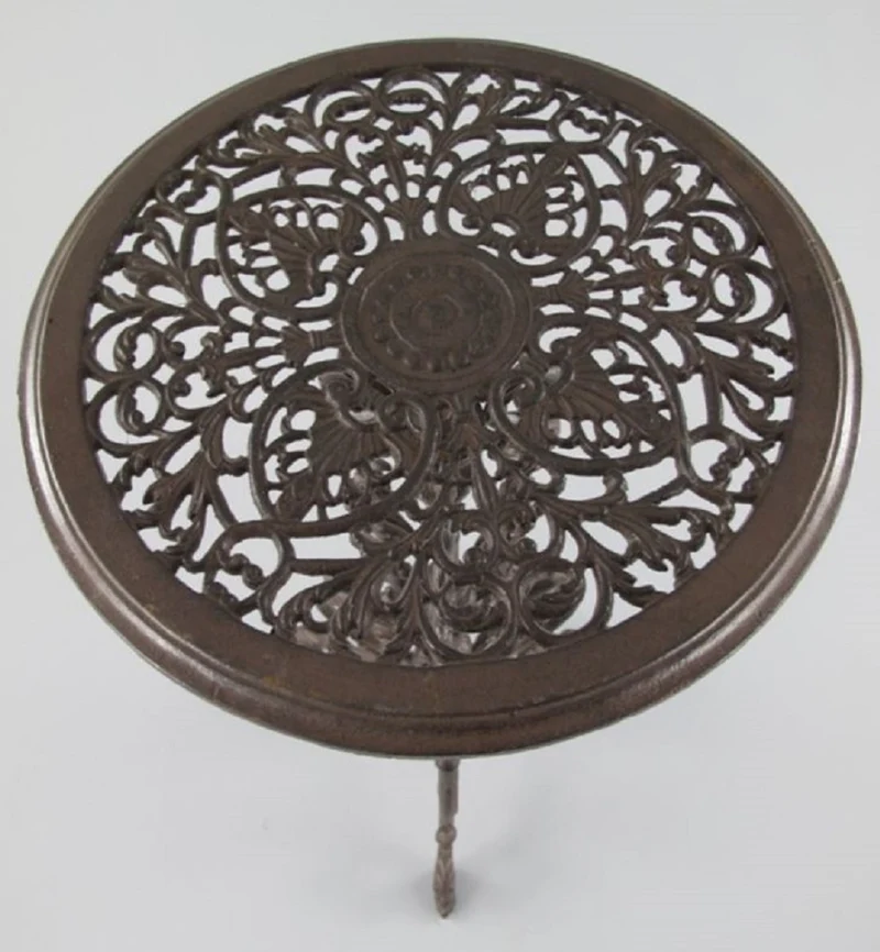 Casa Padrino Jugendstil Garten Beistelltisch Antik Braun Ø 36 x H. 70 cm - Runder Garten Metall Tisch - Runder Blumentisch - Barock & Jugendstil Garten Möbel