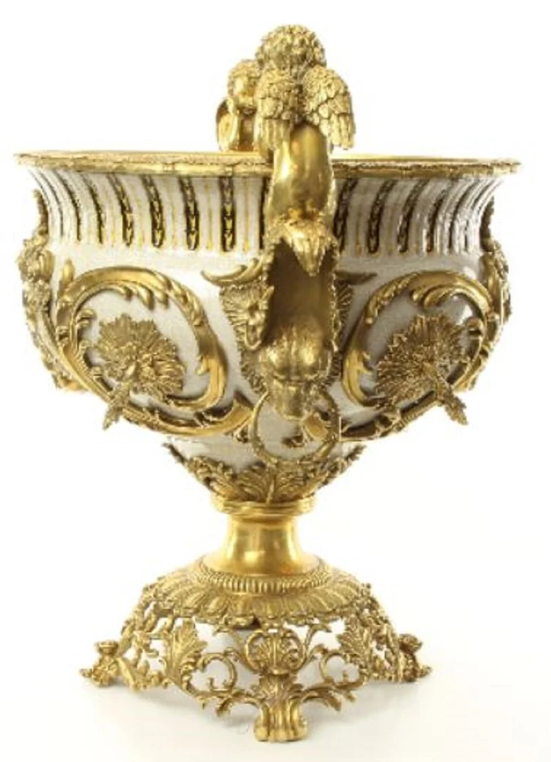 Casa Padrino Luxus Barock Porzellan Blumentopf Engel Weiß / Gold H. 60 cm - Prunkvoller Porzellan Pflanzentopf - Barock Porzellan Deko Accessoires