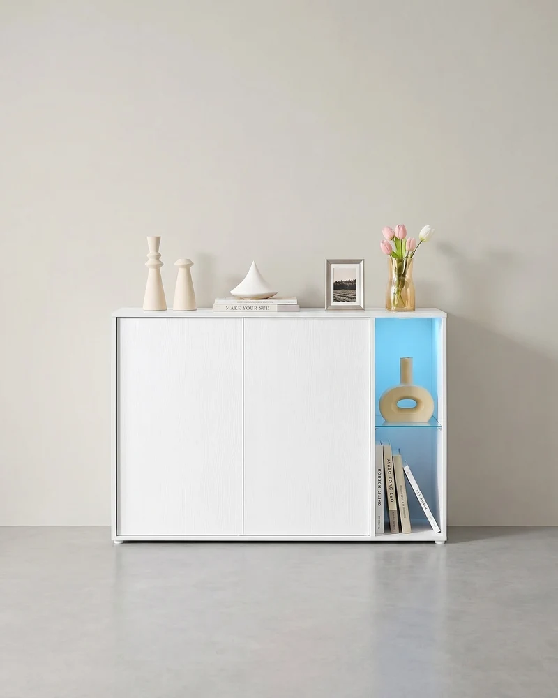 Lagerschrank mit LED-Beleuchtung - Sideboard mit offenen und geschlossenen Fächern