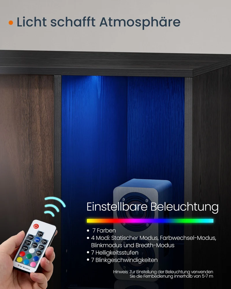 Lagerschrank mit LED-Beleuchtung - Sideboard mit offenen und geschlossenen Fächern