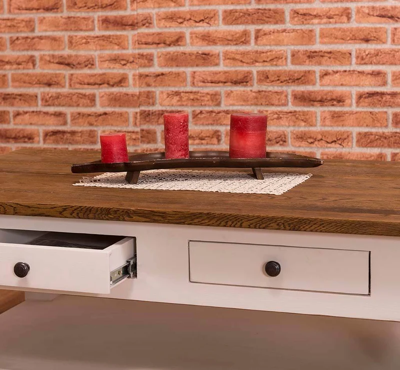 Couchtisch aus Massivholz mit zwei Schubladen - Kaffeetisch mit Tischplatte aus Eiche