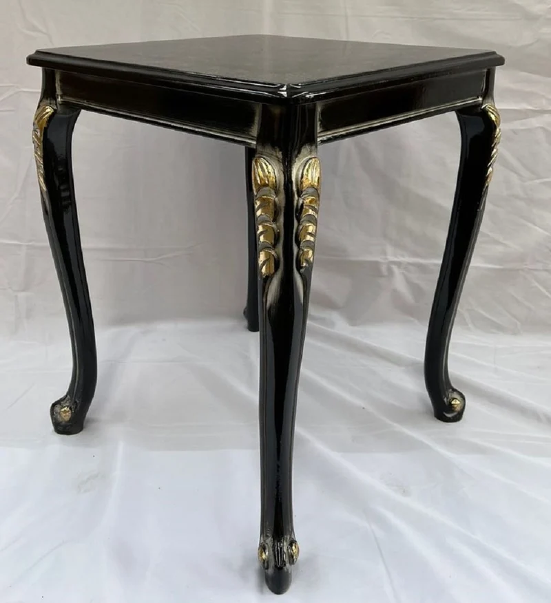 Casa Padrino Luxus Barock Massivholz Beistelltisch Schwarz / Gold - Quadratischer Tisch im Barockstil - Barock Möbel - Edel & Prunkvoll