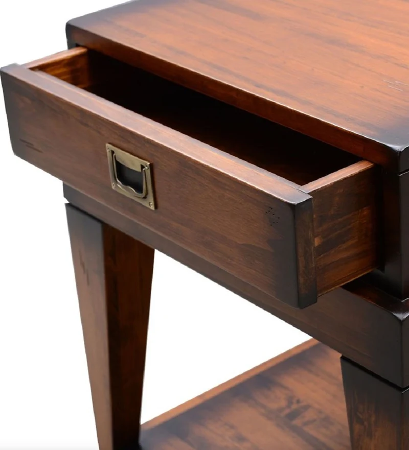 Casa Padrino Luxus Vintage Stil Beistelltisch Braun / Messing 54 x 54 x H. 64,5 cm - Quadratischer Nachttisch mit Schublade - Wohnzimmer Möbel - Schlafzimmer Möbel - Luxus Vintage Stil Möbel