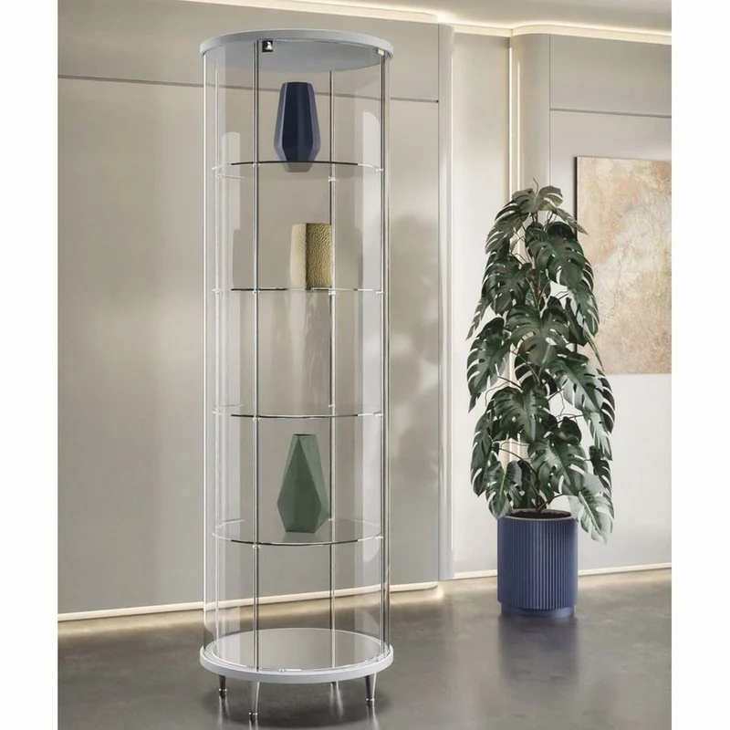 Casa Padrino Luxus Ladenvitrine Hellgrau / Hochglanz Weiß / Silber H. 190 cm - Ladeneinrichtung - Boutique Möbel - Made in Italy