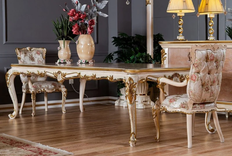 Pompöös by Casa Padrino Luxus Barock Esszimmer Set Provence Beige / Weiß / Gold - Pompööse Barockstil Esszimmermöbel designed by Harald Glööckler