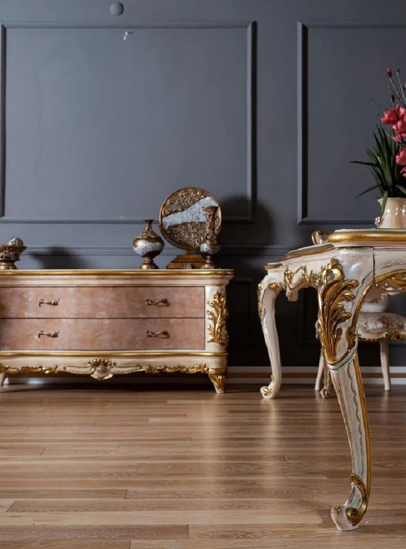 Pompöös by Casa Padrino Luxus Barock Esszimmer Set Provence Beige / Weiß / Gold - Pompööse Barockstil Esszimmermöbel designed by Harald Glööckler