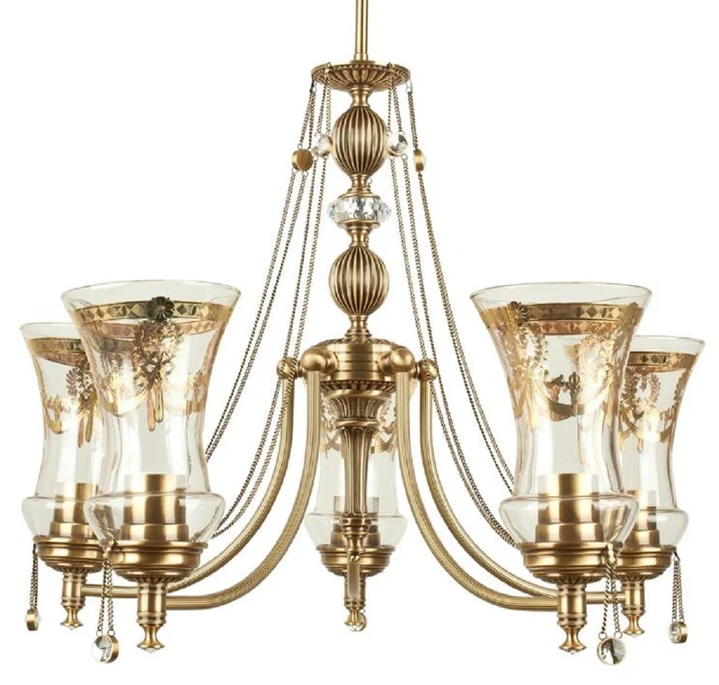 Casa Padrino Luxus Barock Kristall Kronleuchter Messing mit Patina Ø 60 x H. 60 cm - Prunkvoller Wohnzimmer Kronleuchter im Barockstil - Edel & Prunkvoll