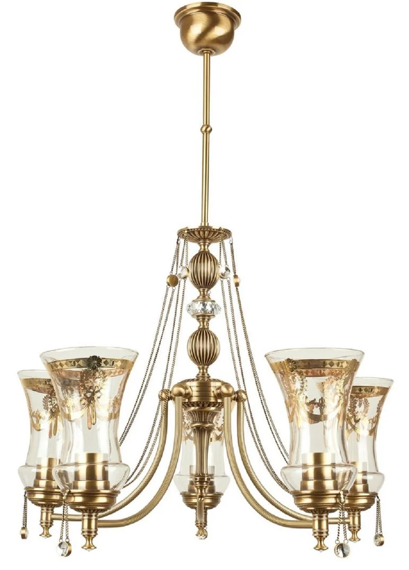 Casa Padrino Luxus Barock Kristall Kronleuchter Messing mit Patina Ø 60 x H. 60 cm - Prunkvoller Wohnzimmer Kronleuchter im Barockstil - Edel & Prunkvoll