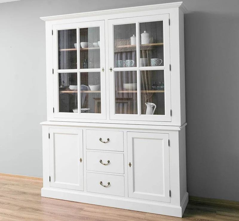 Geschirrschrank aus Massivholz | Vitrine | 2-teilig mit Schubladen