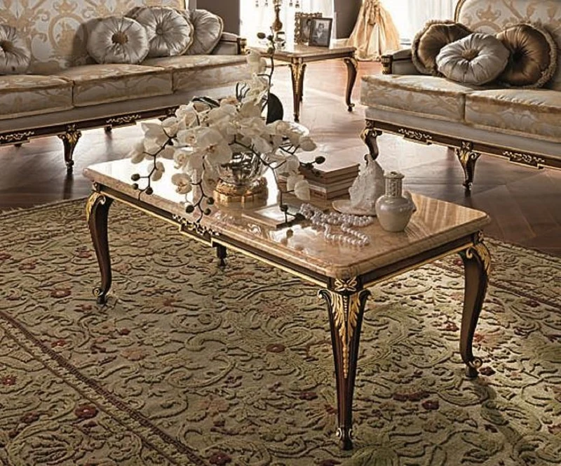 Casa Padrino Luxus Barock Couchtisch mit Marmorplatte Creme / Dunkelbraun / Gold - Prunkvoller Wohnzimmertisch im Barockstil - Barock Möbel - Edel & Prunkvoll - Luxus Qualität - Made in Italy