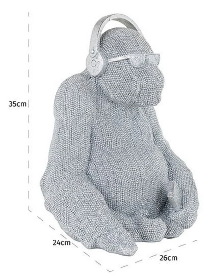 Casa Padrino Luxus Deko Figur Gorilla Affe Silber 26 x 24 x H. 35 cm - Kunstharz Deko Skulptur - Wohnzimmer Deko - Schreibtisch Deko - Luxus Deko Tierfigur