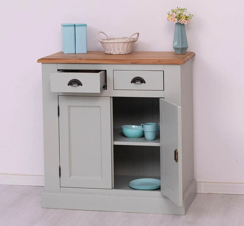 Schmaler Geschirrschrank aus Massivholz | 2-teilig | 3 Türen | 2 Schubladen
