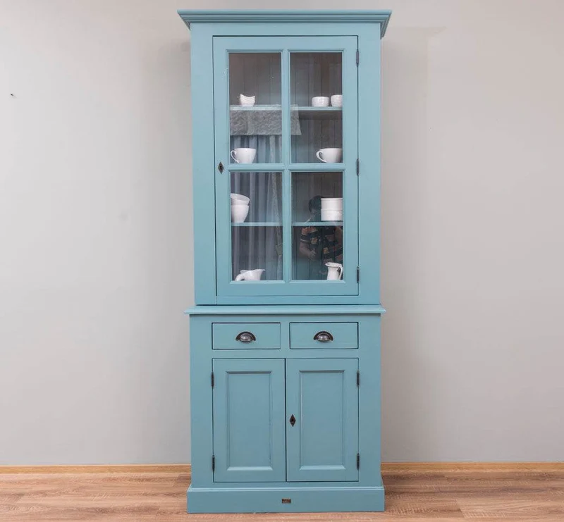 Schmaler Geschirrschrank aus Massivholz | 2-teilig | 3 Türen | 2 Schubladen