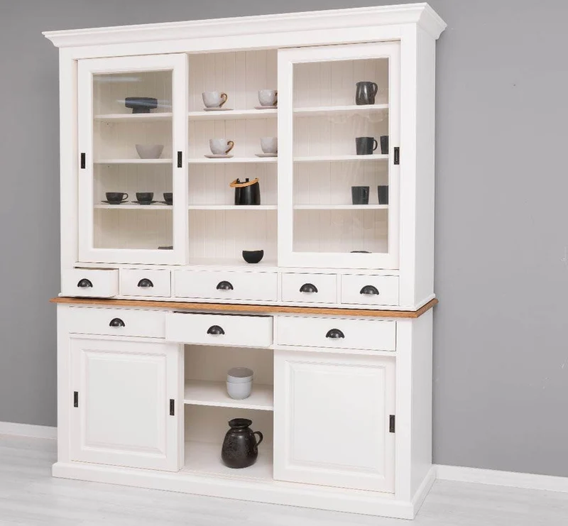 Großer Buffetschrank mit sechs Schiebetüren | Vitrine | 2-teilig | 8 Schubladen
