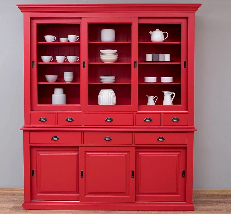 Großer Buffetschrank mit sechs Schiebetüren | Vitrine | 2-teilig | 8 Schubladen