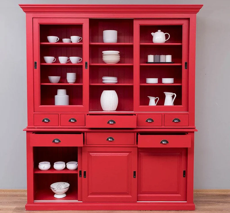 Großer Buffetschrank mit sechs Schiebetüren | Vitrine | 2-teilig | 8 Schubladen