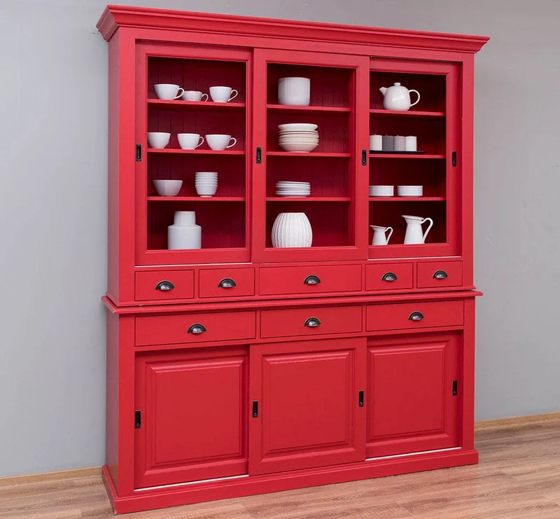 Großer Buffetschrank mit sechs Schiebetüren | Vitrine | 2-teilig | 8 Schubladen
