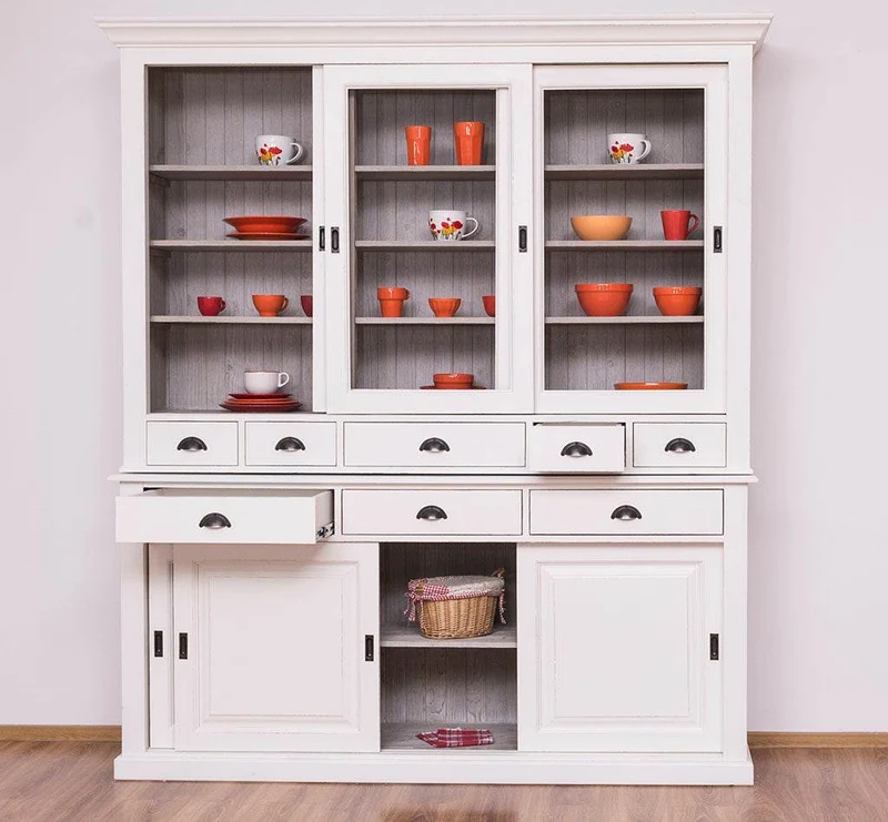 Großer Buffetschrank mit sechs Schiebetüren | Vitrine | 2-teilig | 8 Schubladen
