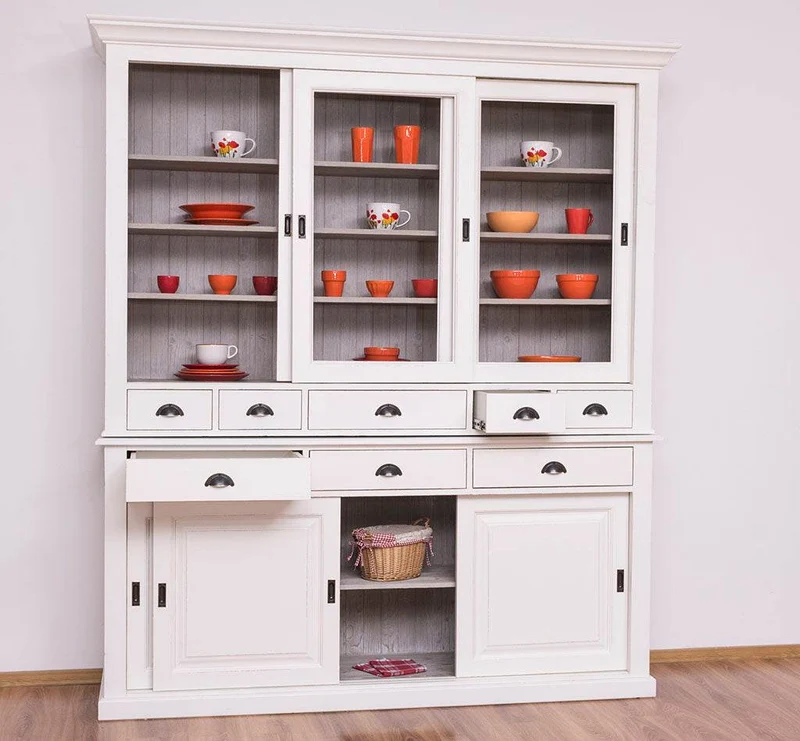Großer Buffetschrank mit sechs Schiebetüren | Vitrine | 2-teilig | 8 Schubladen