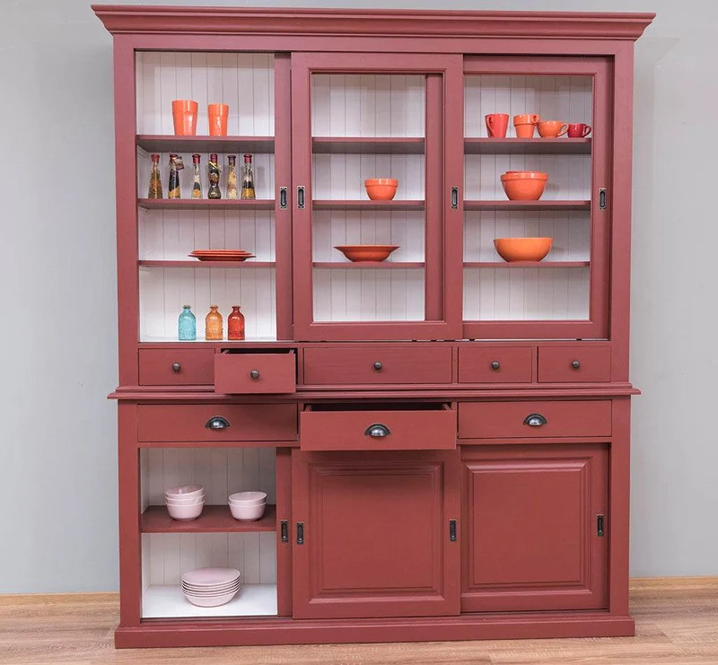 Großer Buffetschrank mit sechs Schiebetüren | Vitrine | 2-teilig | 8 Schubladen