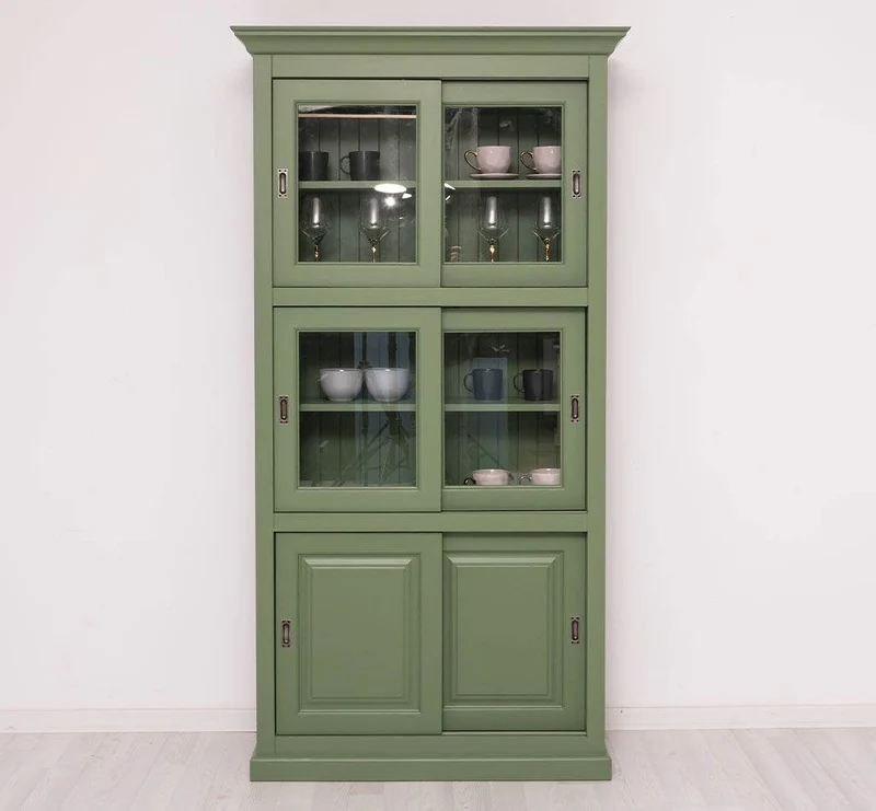 Geschirrschrank aus Massivholz | Küchenschrank | Vitrine | mit 6 Schiebetüren