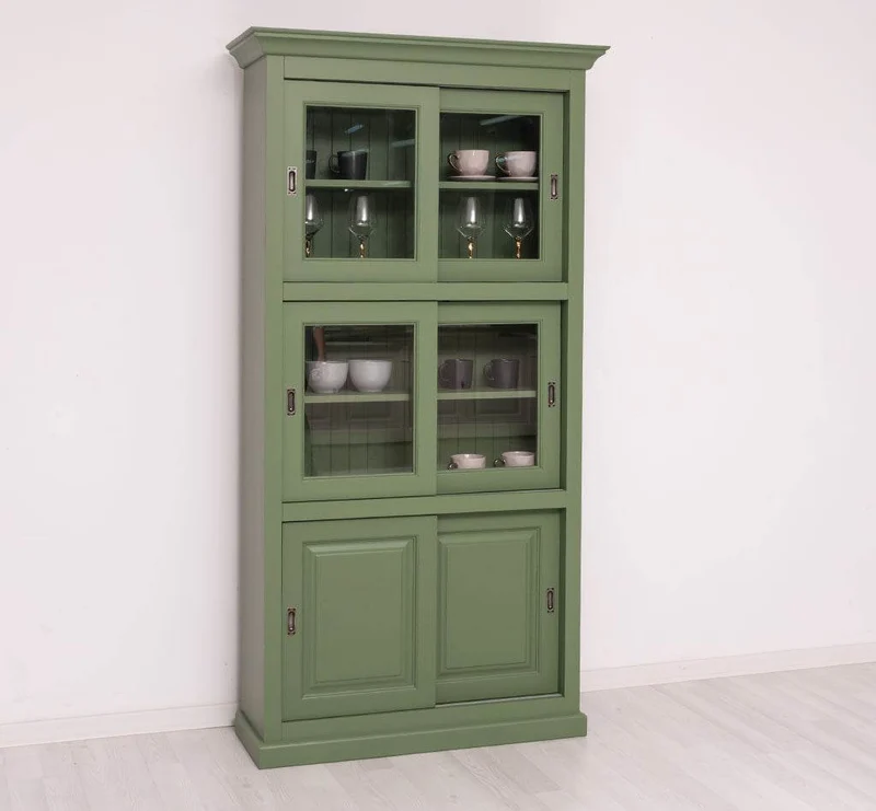 Geschirrschrank aus Massivholz | Küchenschrank | Vitrine | mit 6 Schiebetüren