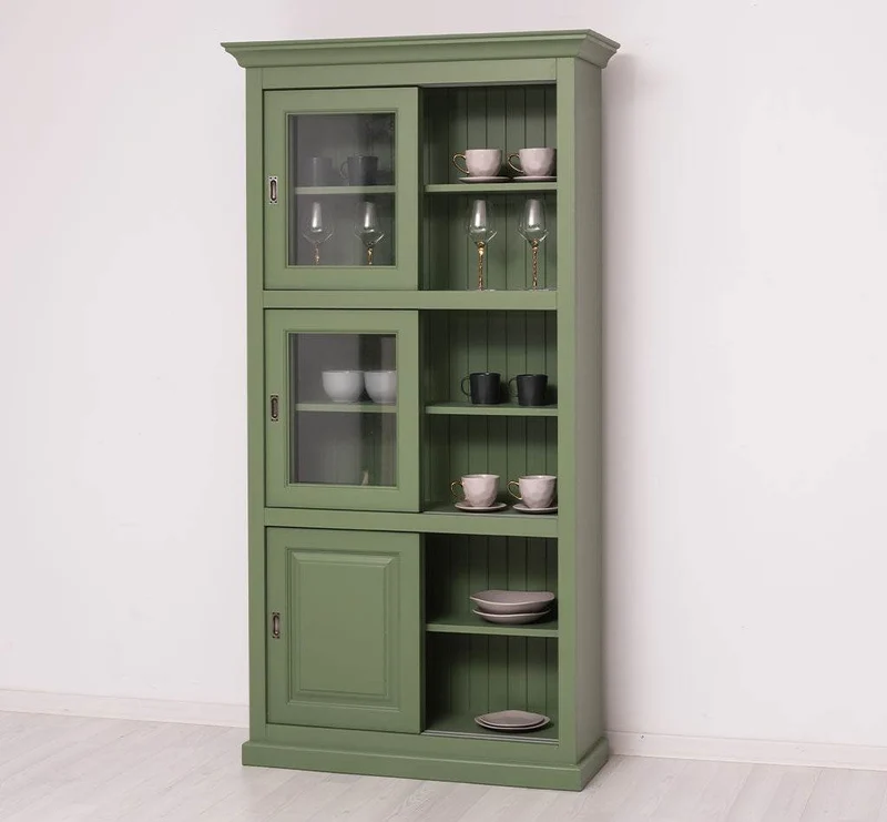 Geschirrschrank aus Massivholz | Küchenschrank | Vitrine | mit 6 Schiebetüren