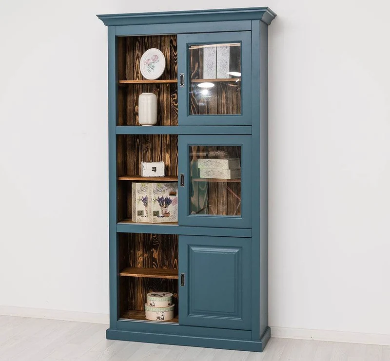Geschirrschrank aus Massivholz | Küchenschrank | Vitrine | mit 6 Schiebetüren