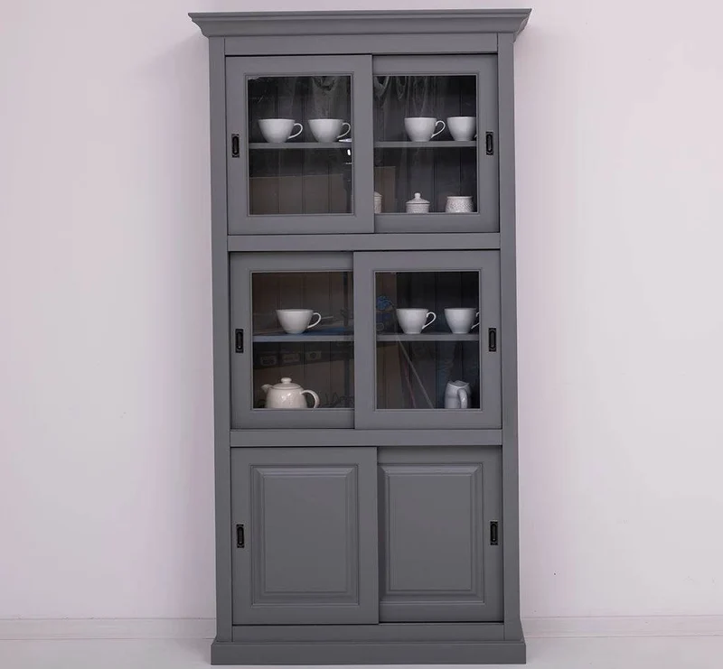 Geschirrschrank aus Massivholz | Küchenschrank | Vitrine | mit 6 Schiebetüren