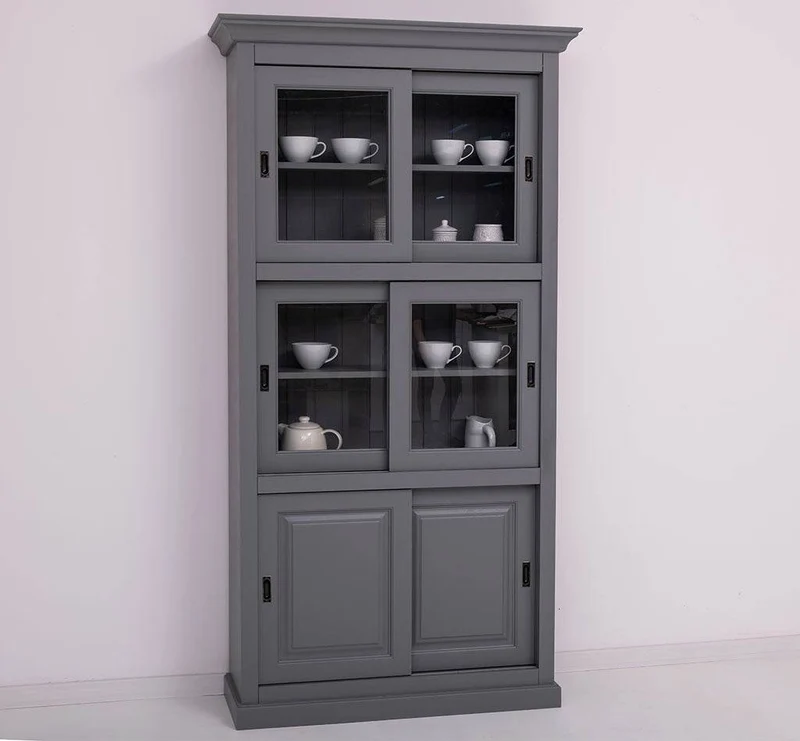 Geschirrschrank aus Massivholz | Küchenschrank | Vitrine | mit 6 Schiebetüren