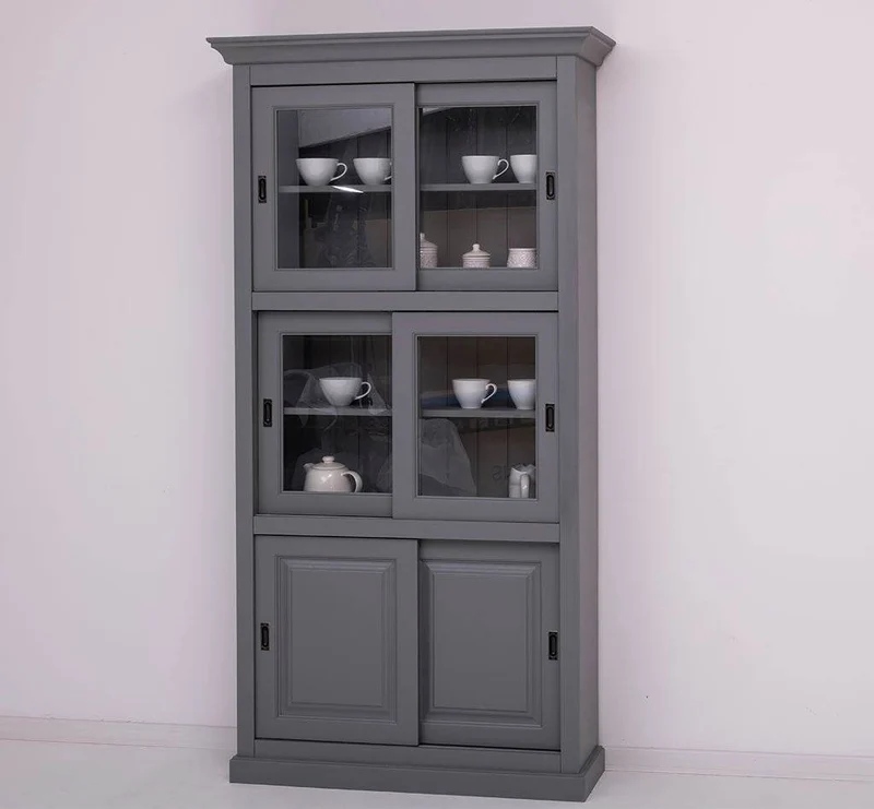 Geschirrschrank aus Massivholz | Küchenschrank | Vitrine | mit 6 Schiebetüren