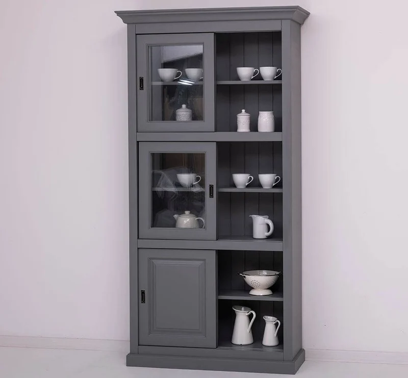 Geschirrschrank aus Massivholz | Küchenschrank | Vitrine | mit 6 Schiebetüren