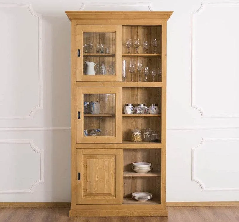 Geschirrschrank aus Massivholz | Küchenschrank | Vitrine | mit 6 Schiebetüren