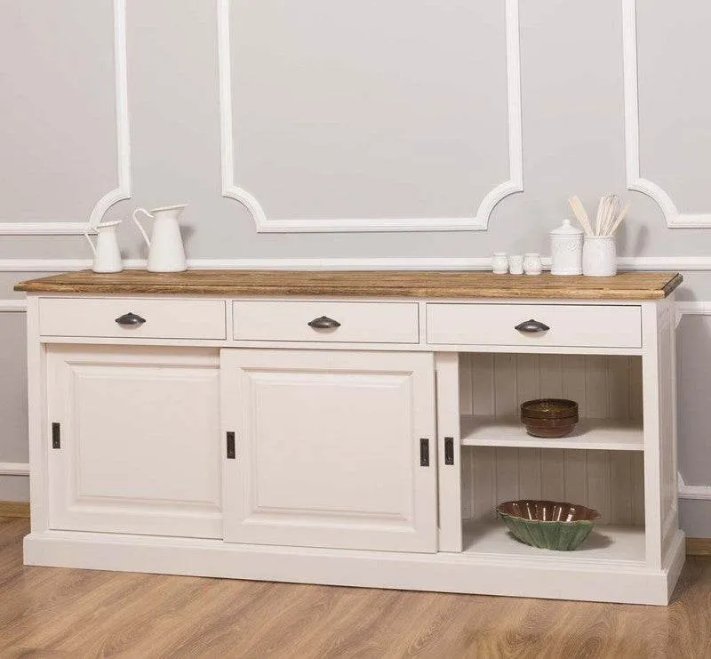 Kommode aus Massivholz | Sideboard mit 3 Schubladen und 3 Schiebetüren