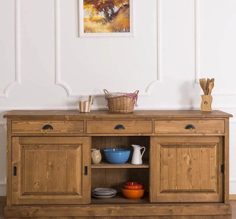 Kommode aus Massivholz | Sideboard mit 3 Schubladen und 3 Schiebetüren