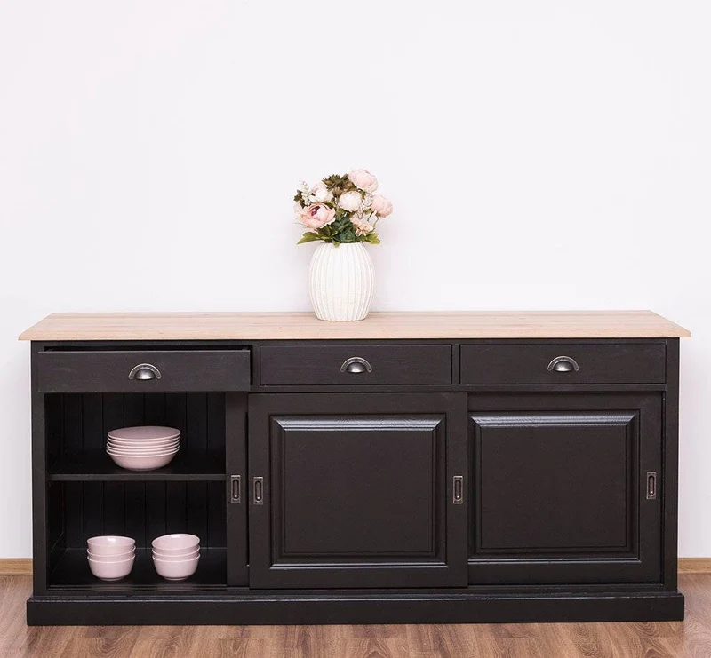 Kommode aus Massivholz | Sideboard mit 3 Schubladen und 3 Schiebetüren