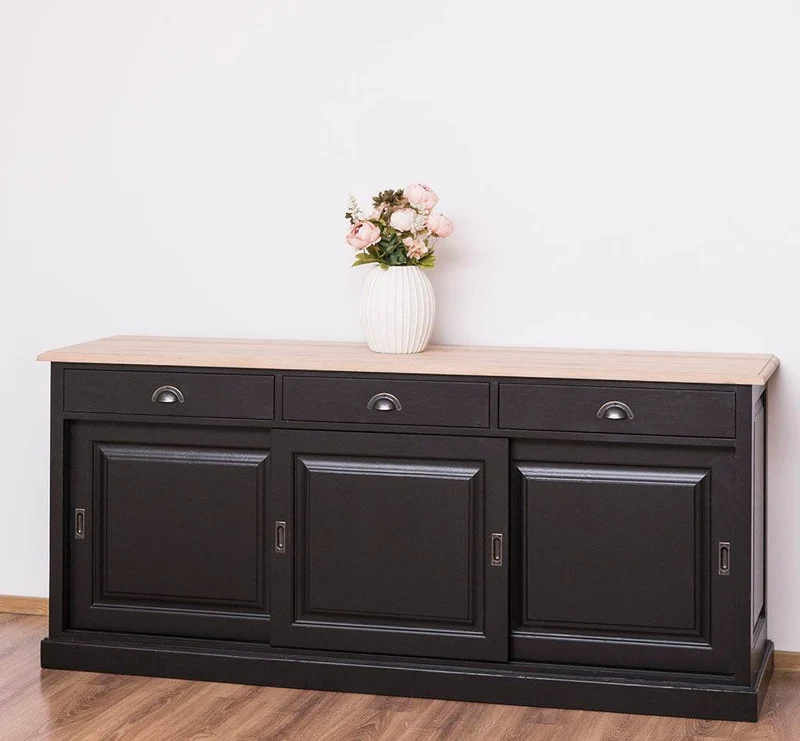 Kommode aus Massivholz | Sideboard mit 3 Schubladen und 3 Schiebetüren