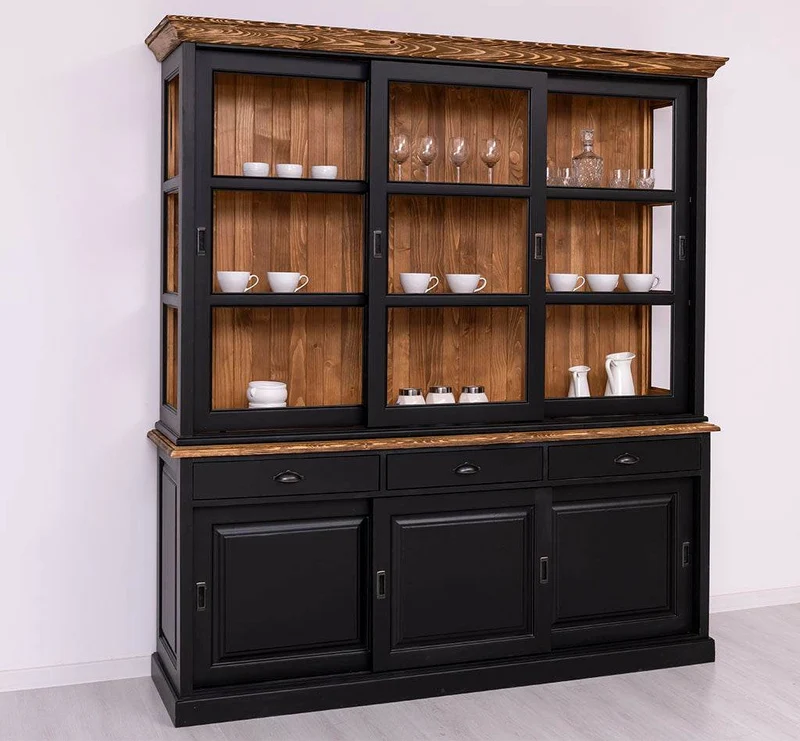 Geschirrschrank | Vitrine mit Glas-Schiebetüren| 2-teilig