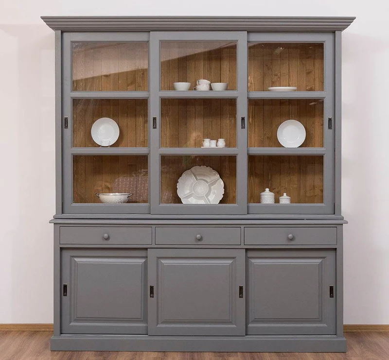 Geschirrschrank | Vitrine mit Glas-Schiebetüren| 2-teilig